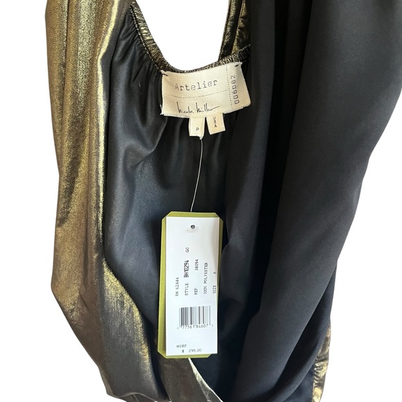 💙 3/$20 Artelier Nicole Miller Gold & Black Halter Top - Size P Extra Small - Picture 4 of 14